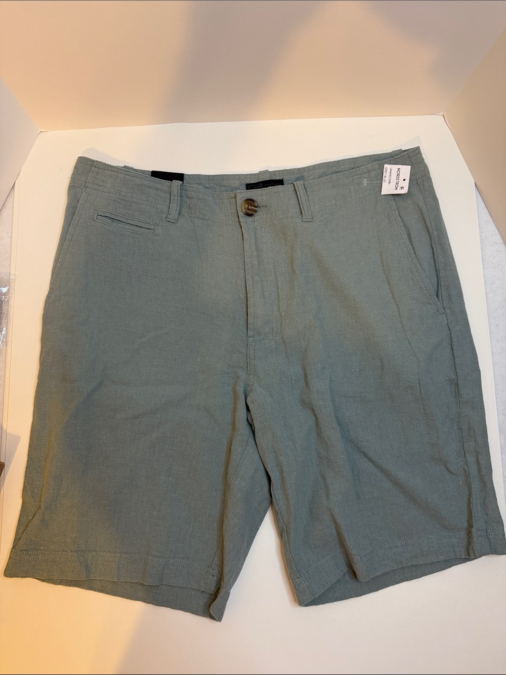 NWT Nordstrom Linen Cotton Blend *SLIM FIT* Shorts Gray Blue Size 33